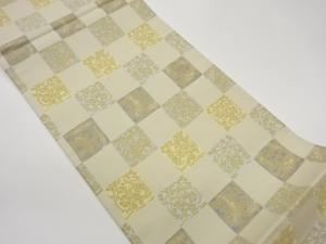 市松に抽象花唐草模様織出し袋帯